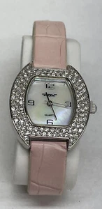 POV Quartz Watch MOP Dial Crystal Bezel Pink Leather Strap #POV016HSN *read - Picture 1 of 4