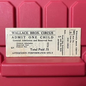 Billete Wallace Bros Circus Child billete usado en la parte posterior vintage abril 1943 - Imagen 1 de 2