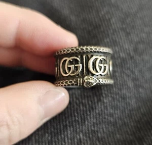 Gucci Sterling Silver GG Marmont Aged Snake Ring - Size 14 - Picture 1 of 6