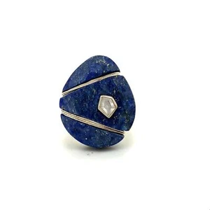 Vintage Sterling Sign 925 Silpada Wire Wrap Lapis Lazuli and CZ Accent Ring sz 8 - Picture 1 of 9