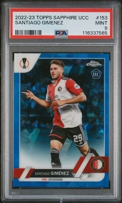 SANTIAGO GIMENEZ 2022-23 TOPPS CHROME SAPPHIRE UCC ROOKIE PSA 9 RC - Image 1 of 3