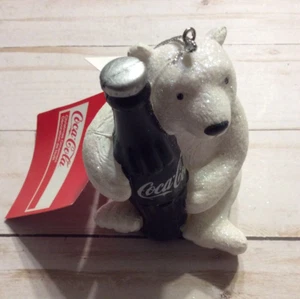 Coca-Cola Kurt Adler Sparkle Polar Bear Holding Coke Bottle Christmas Ornament - Picture 1 of 8