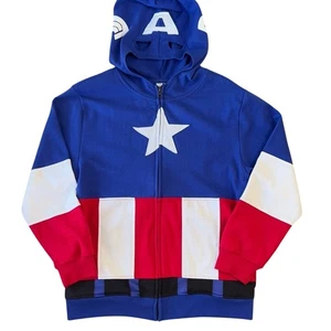 Marvel Kids Disney Captain America Steve Rogers Shield Costume Zip Hoodie Sz XL - Picture 1 of 9