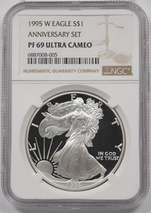 1995-W Silver Eagle from Anniversary Set NGC PROOF 69 ULTRA CAMEO NG1835 - Picture 1 of 2