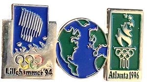 Olympiade Atlanta 1996 / Lillehammer 1994 Olympische Spiele Anstecknadel - Bild 1 von 2