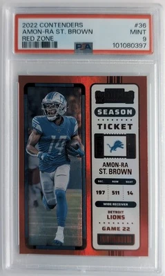 2022 PANINI CONTENDERS RED ZONE #36 AMON-RA ST. BROWN DETROIT LIONS PSA 9 - Image 1 of 2