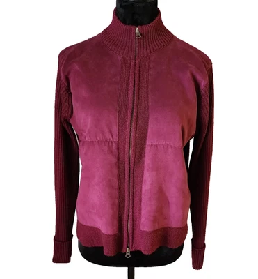 Chaqueta Jaclyn Smith Mujer Grande Imitación Gamuza Cremallera Tejido Suéter Granate Foto 1 de 4