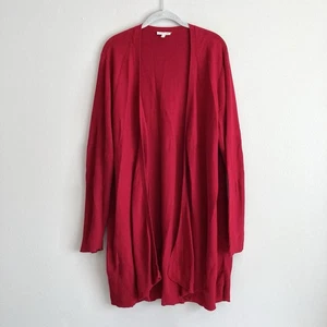 Eileen Fisher Sweater Womens 2X Organic Cotton Open Front Red Cardigan Staple - Picture 1 of 10