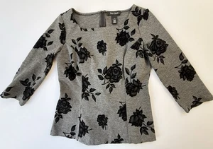 White House Black Market Women's Top Gray Size 2 Flocked Floral Ponte Bodice - Picture 1 of 9