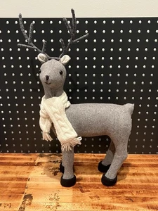 Vintage grau beflockt Rentier Schal Geweih Mid Century Weihnachten MCM 14" - Bild 1 von 8