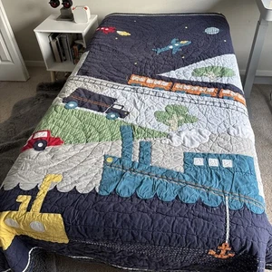 Pottery Barn Kids Twin Quilt Brody Transportation Submarine Space Train Cotton - Picture 1 of 7