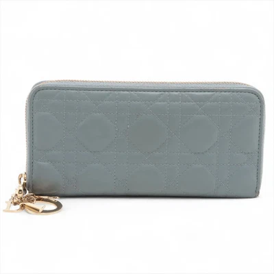 Cartera Dior Lady Dior Cannage de cuero con cremallera redonda azul Foto 1 de 4