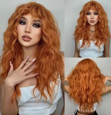 Peluca sintética para mujer pelucas largas de onda rizada con flequillo cosplay fiesta cabello Foto 1 de 4