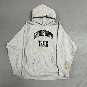 Felpa con cappuccio vintage anni 80 Champion Reverse Weave Georgetown Track uomo XL pullover grigio - Foto 1 di 15