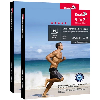 Koala Ultra Premium Photo Paper 5x7 Satin 72lb Semi Gloss 50 Sheets Inkjet Epson - Image 1 of 4