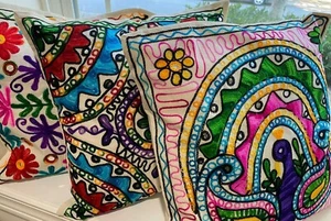 Pillow Cover Cushion Cover Cotton Flower Boho Pillow Peacock Multi Color Pillow - Picture 1 of 10