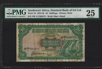 SOUTHWEST AFRICA 10 SHILLINGS 1954 P-10 VF PMG GRADED - Image 1 of 2