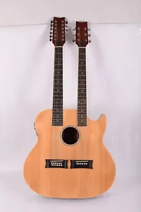 Double Neck Hand Carved Acoustic Guitar With EQ Satin Finish, Gig Bag and Tools - Picture 1 of 24
