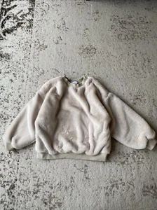 New Zara Natural White Beige Faux Fur Sweater Pullover COZY SOFT!!! 7Y-8Y 10Y - Picture 1 of 5