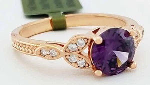 LAB AMETHYST  1.53 Cts & WHITE SAPPHIRE RING 14k ROSE GOLD PLATED - New With Tag - Picture 1 of 5