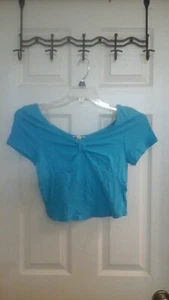 Zenana Outfitters, Junior girls size Small Crop top, turquoise, Bow, NWT  - Picture 1 of 4