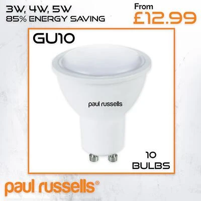 PAUL RUSSELLS 10 Pack LED GU10 3W 4W 5W Bulbs Spot light Lamps Warm Cool Day White Down Lights
