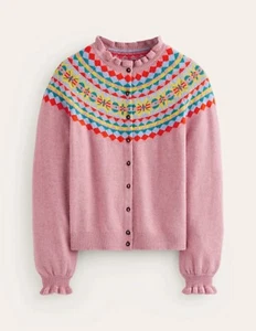 Cárdigan Boden Fair Isle Volantes Rosa Nuevo Con Etiquetas Nuevo M - Imagen 1 de 15