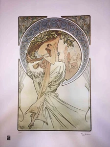 Alphonse Lithographie Mucha off set cm 50x70 avec certificat - signature plaque - Picture 1 of 9