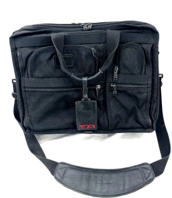 TUMI Black 18" Travel Portable Side Strap Shoulder Messenger Briefcase Bag - Image 1 of 4