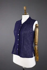 Vintage Laure Ashley Blue Floral Lace Mesh Blouse Vest Gilet EU 34 US 4 UK 8 - Picture 1 of 10