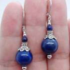 Women Fashion Silver Earrings Blue Beads Eardrop Dangle Hook Jewelry