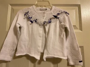 Catimini White with Purple Trim Shrug Cardigan Sweater Girls Size 7 - Picture 1 of 3