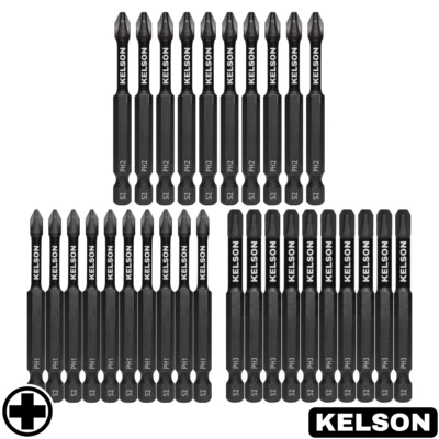 30 x Mixed 75mm Phillips PH1 PH2 PH3 Impact Screwdriver Bits Long 1/4" KELSON - Image 1 of 4