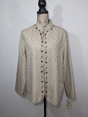 NWT ALFRED DUNNER SZ 14 OPEN FRONT IVORY Tan Striped Jacket - Image 1 of 4