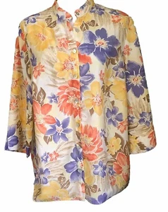 Alfred Dunner Floral Print 3/4 Sleeve Button Front Shirt Top Size 16W - Picture 1 of 5