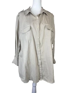 Real Comfort by Chadwicks Shirt XL Tan Linen Blend Button Up Pockets Casual - Picture 1 of 12