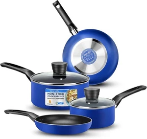 SereneLife 6-teiliges Töpfe und Pfannen Set - Antihaft-Kochgeschirr, Einheitsgröße, blau - Bild 1 von 7