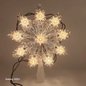 Tinsel Star Tree Top Sylvania Christmas Tree Topper 8" Silver Clear Lights - Picture 1 of 6