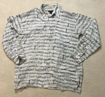 Camisa de vestir manga larga Albert Elouitz Inc hecha a mano notas musicales de seda banda piano Foto 1 de 4