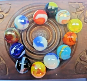 Vintage Marbles, Mixed Lot Of 13 Assorted Colors & Styles Some Glow NM - Picture 1 of 6