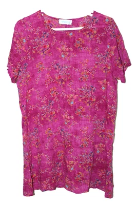 Amato Rizzi Cotton & Hemp Blend Pink Floral Short Sleeve Tunic Top Tee Size 8 10 - Image 1 of 4
