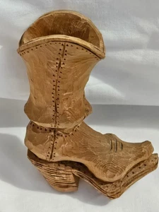 Vintage Hand Turned Carved Cowboy Boot Figurine Signed Loving 86 5.75" - Picture 1 of 5