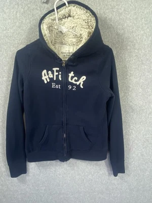 Sudadera con Capucha Abercrombie & Fitch Mujer Grande Azul Y2K Sherpa Forrada Cremallera Bordada Foto 1 de 4