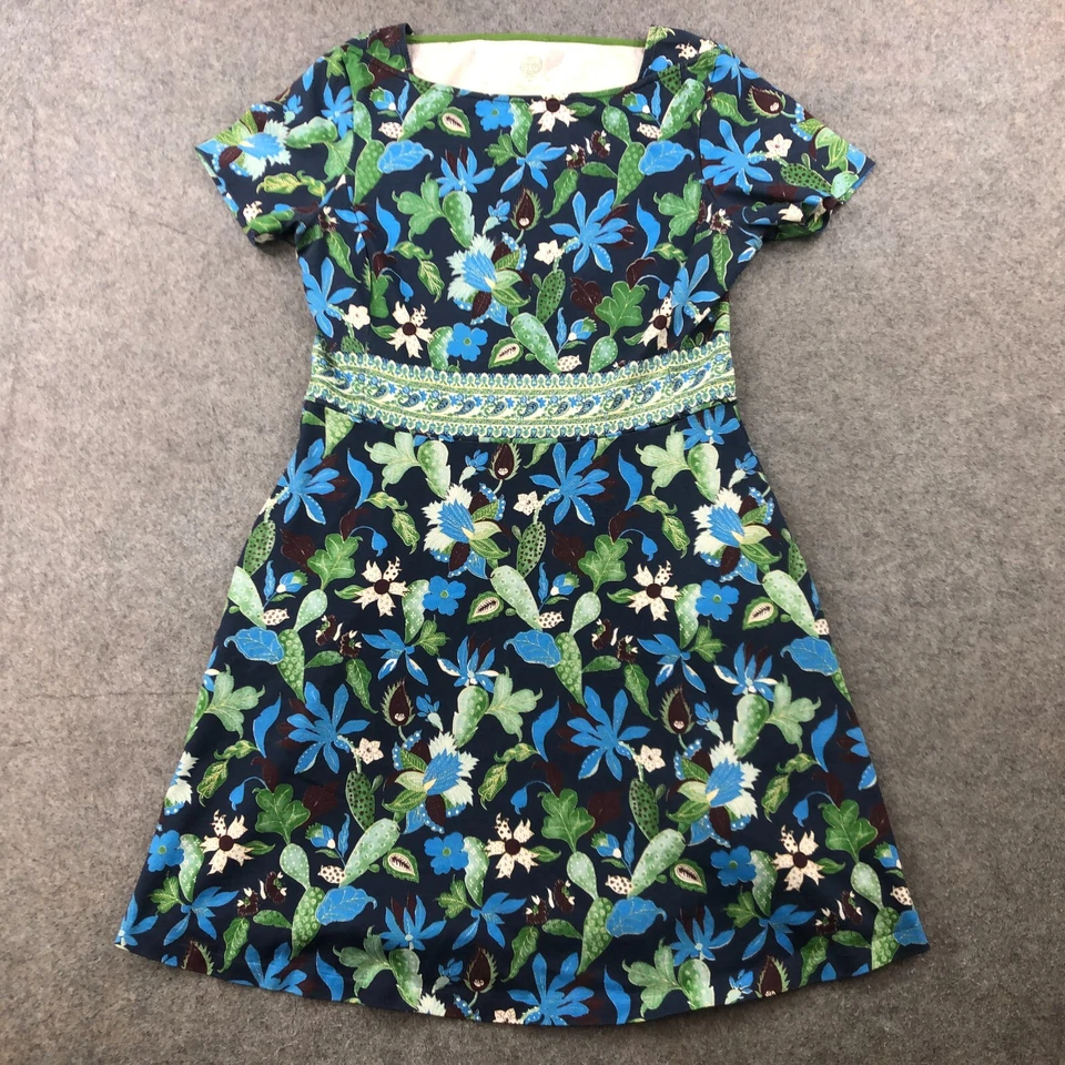 Vestido TORY BURCH Médio Flare Jardim Floral Paisley Glicínia Verde Marinho - Imagem 1 de 4