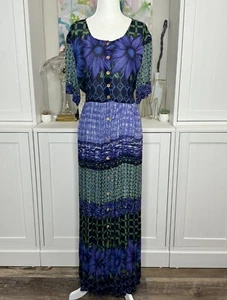 Jasmine By KVM Dress Daisy Rayon Tiered With Waist Tie Blue Green Floral Medium - Picture 1 of 7