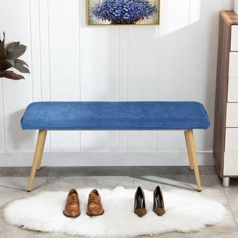 USA 45.3" Dining Room Blue Bench with Metal Legs Bench Stool Furniture Gifts Cover
