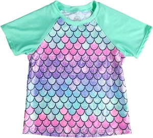 Girls Large 10-12 Mermaid Scale Swim Shirt Cute Summer Swimwear Tee - Picture 1 of 3