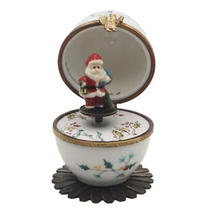 Plays Music French Limoges Trinket Box Snowman Christmas Egg w Santa Claus Key - Picture 1 of 8