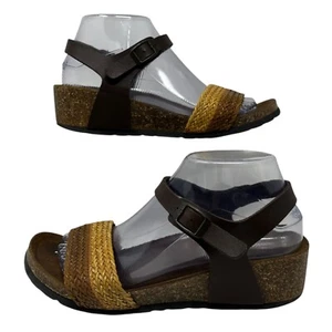 Spring Step Cork Footbed Wedge Strappy Leather Sandals Womens 39 8.5 - Picture 1 of 8