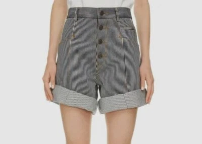$635 Isabel Marant Women's Black Nadia Strip Cotton Twill Shorts Size 36/4 Foto 1 de 4